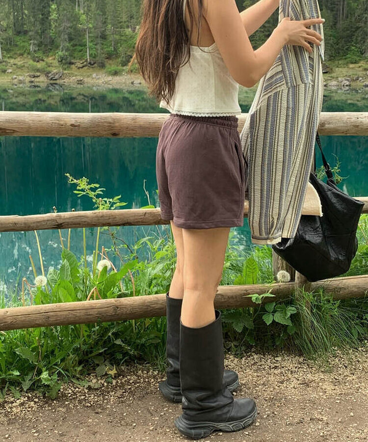 ショートパンツ ショートコットンパンツ BROWN