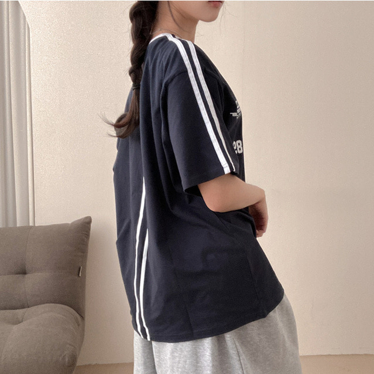 ラインレタリングユニフォーム半袖Tシャツ NAVY