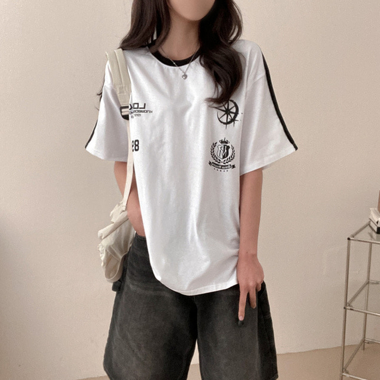 ラインレタリングユニフォーム半袖Tシャツ WHITE