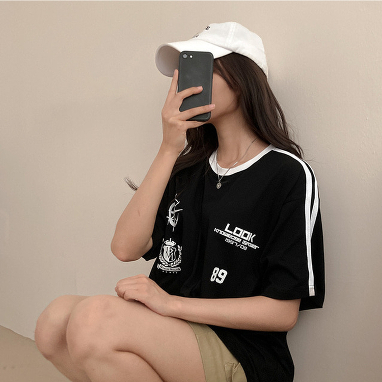 ラインレタリングユニフォーム半袖Tシャツ BLACK