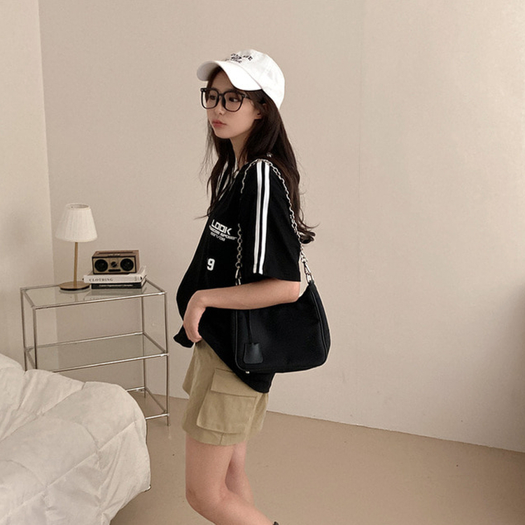 ラインレタリングユニフォーム半袖Tシャツ BLACK