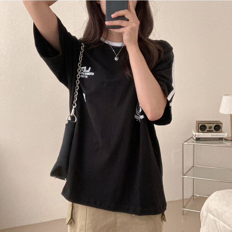ラインレタリングユニフォーム半袖Tシャツ BLACK