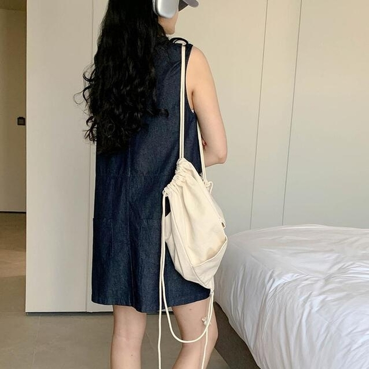 ミニワンピース スリーブレスデニムワンピース BLACK