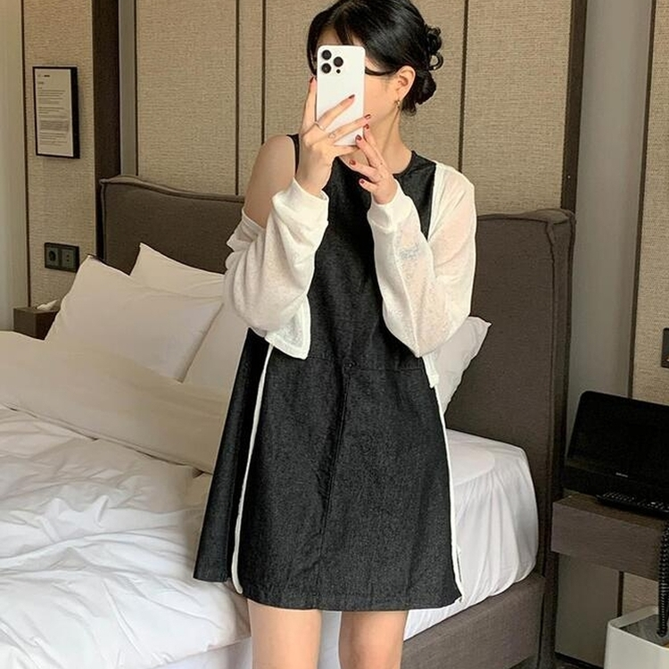 ミニワンピース スリーブレスデニムワンピース BLACK