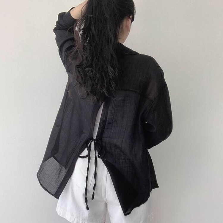 シャツ バックスリットストラップシャツ BLACK