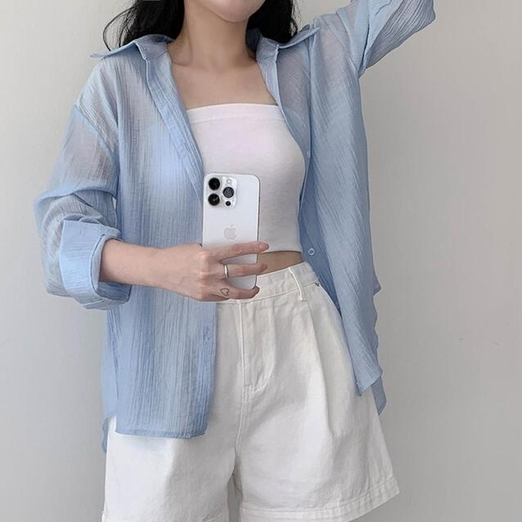 シャツ バックスリットストラップシャツ SKY BLUE