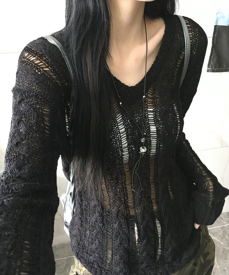 ニット リネンネットニット BLACK