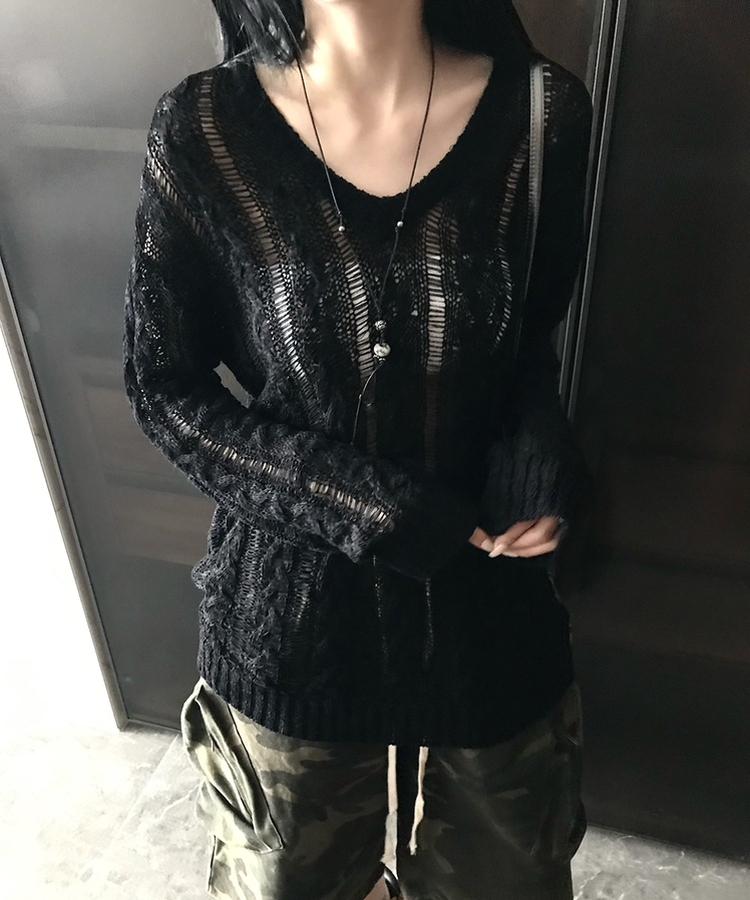 ニット リネンネットニット BLACK