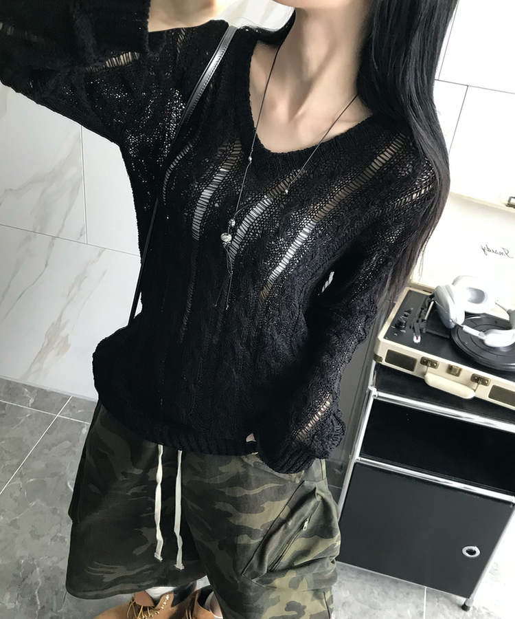 ニット リネンネットニット BLACK