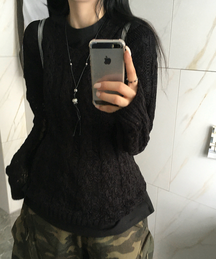 ニット リネンネットニット BLACK
