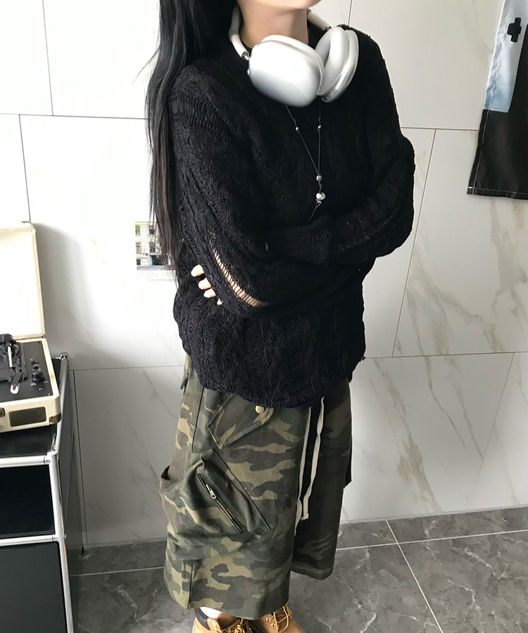 ニット リネンネットニット BLACK