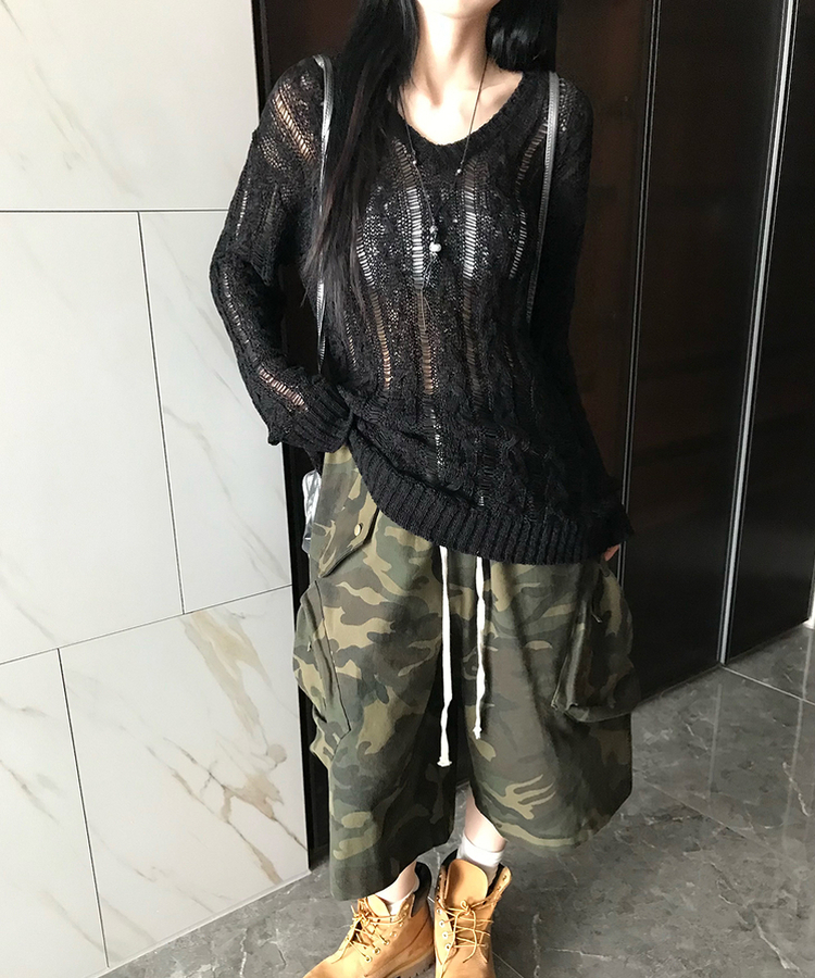 ニット リネンネットニット BLACK