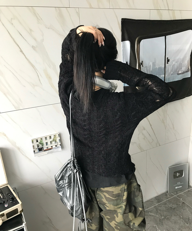 ニット リネンネットニット BLACK