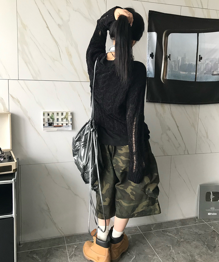 ニット リネンネットニット BLACK