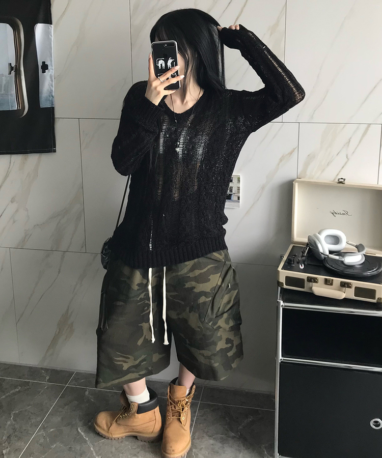 ニット リネンネットニット BLACK