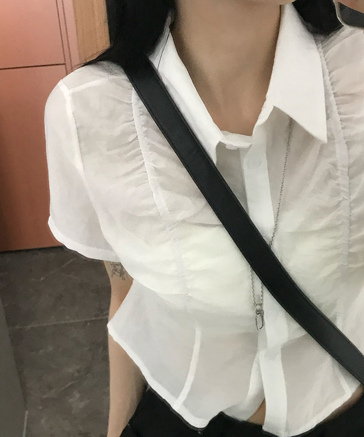 シャーリングシースルー半袖シャツ WHITE