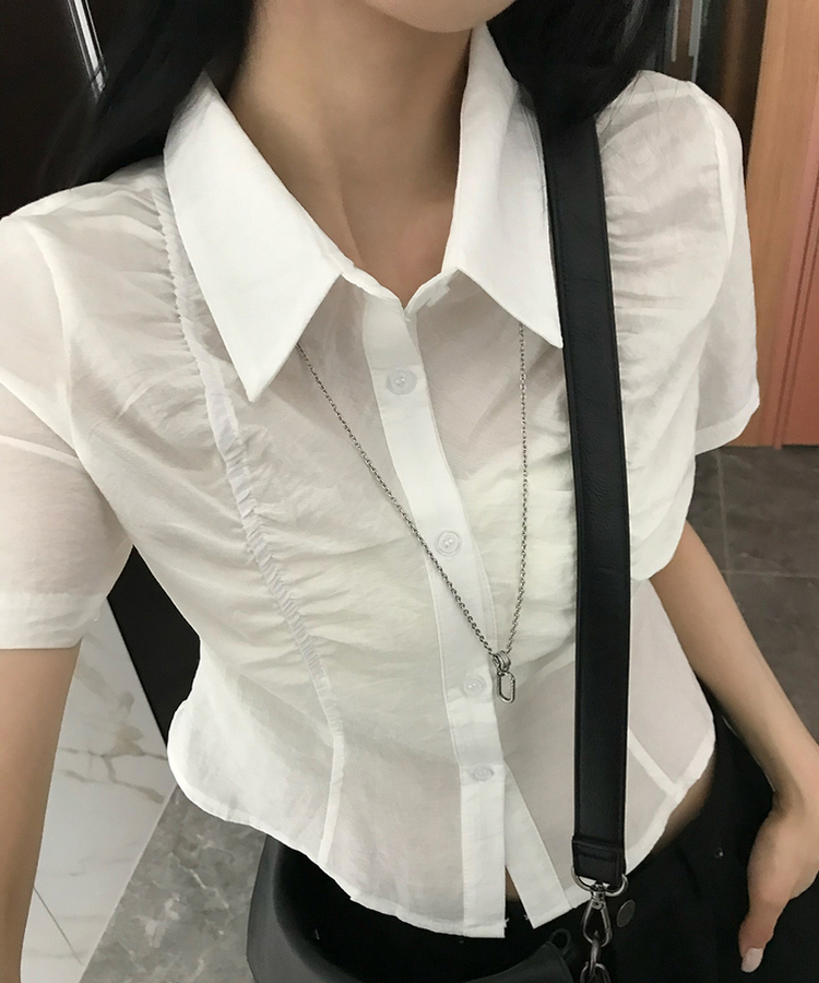 シャーリングシースルー半袖シャツ WHITE