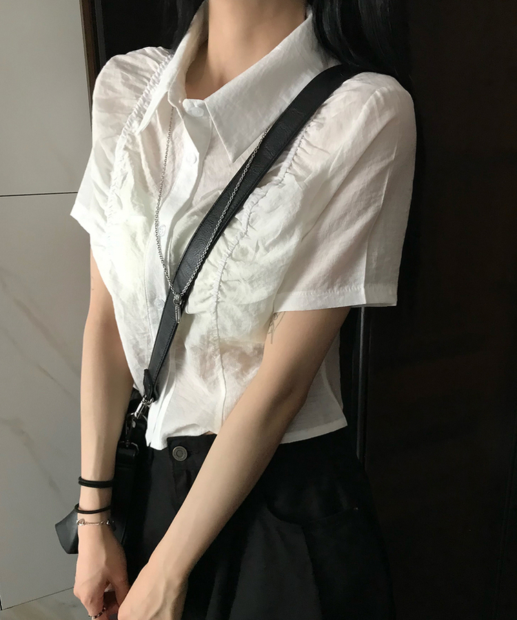 シャーリングシースルー半袖シャツ WHITE