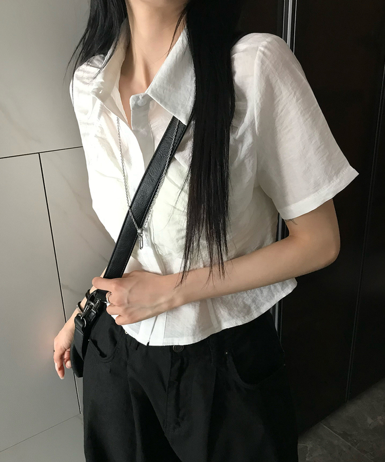 シャーリングシースルー半袖シャツ WHITE