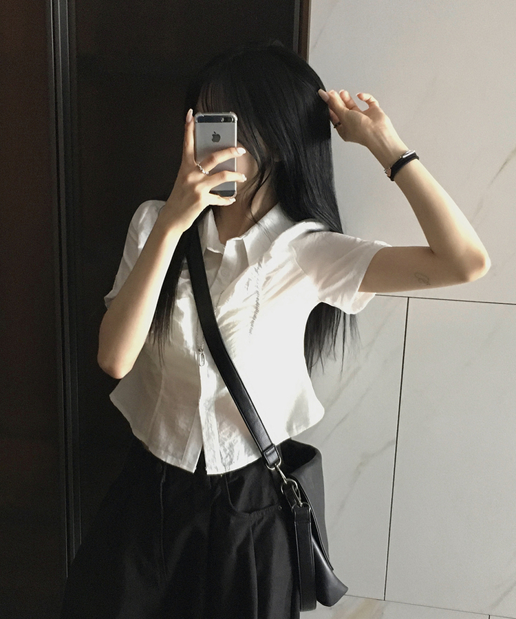 シャーリングシースルー半袖シャツ WHITE