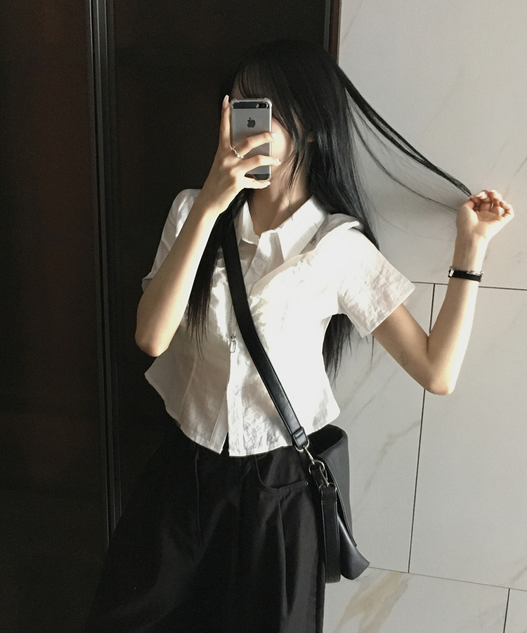 シャーリングシースルー半袖シャツ WHITE