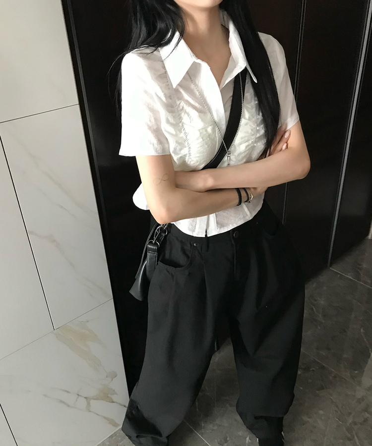 シャーリングシースルー半袖シャツ WHITE