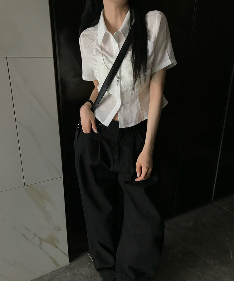 シャーリングシースルー半袖シャツ WHITE