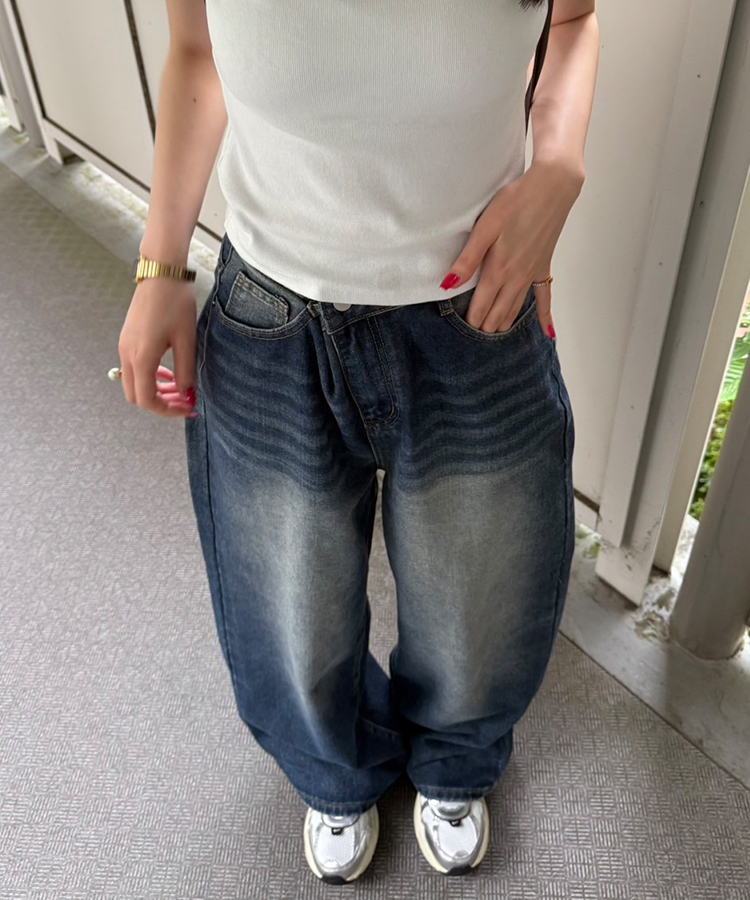 【기획특가/기장별】빈티지 워싱 와이드 데님 팬츠 진청