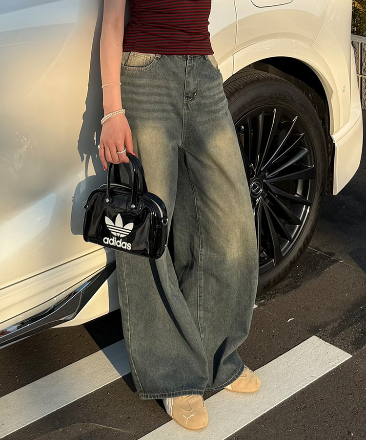 【기획특가/기장별】빈티지 워싱 와이드 데님 팬츠 옐로우청