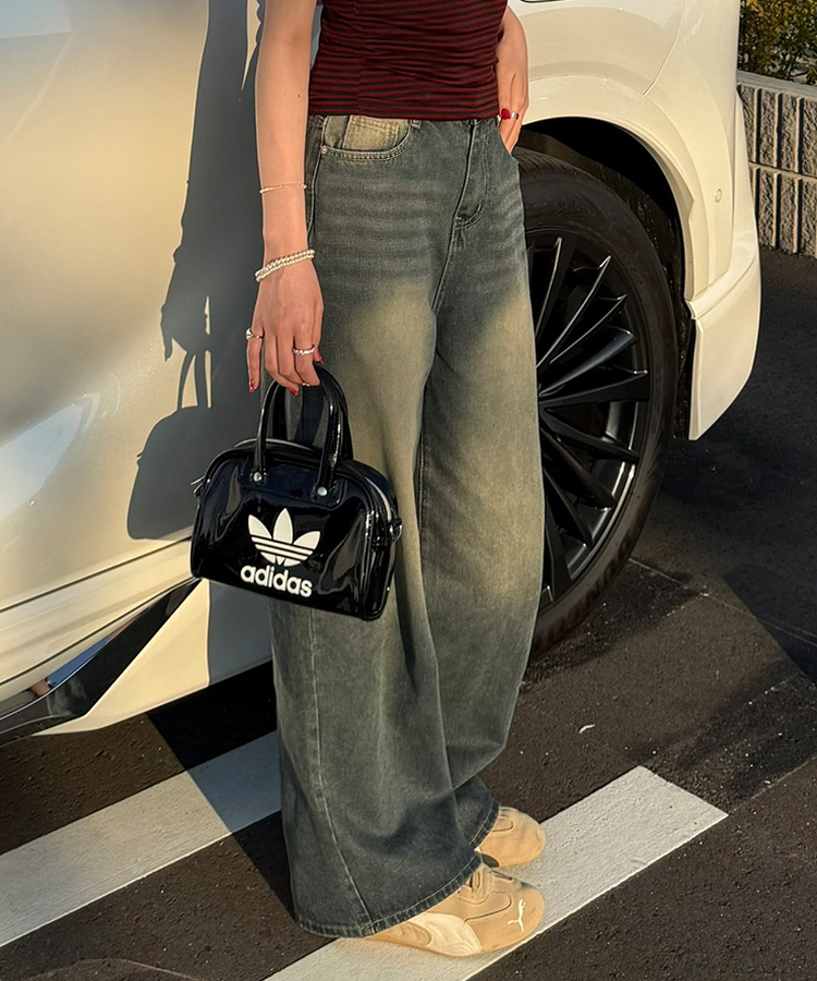 【기획특가/기장별】빈티지 워싱 와이드 데님 팬츠 옐로우청