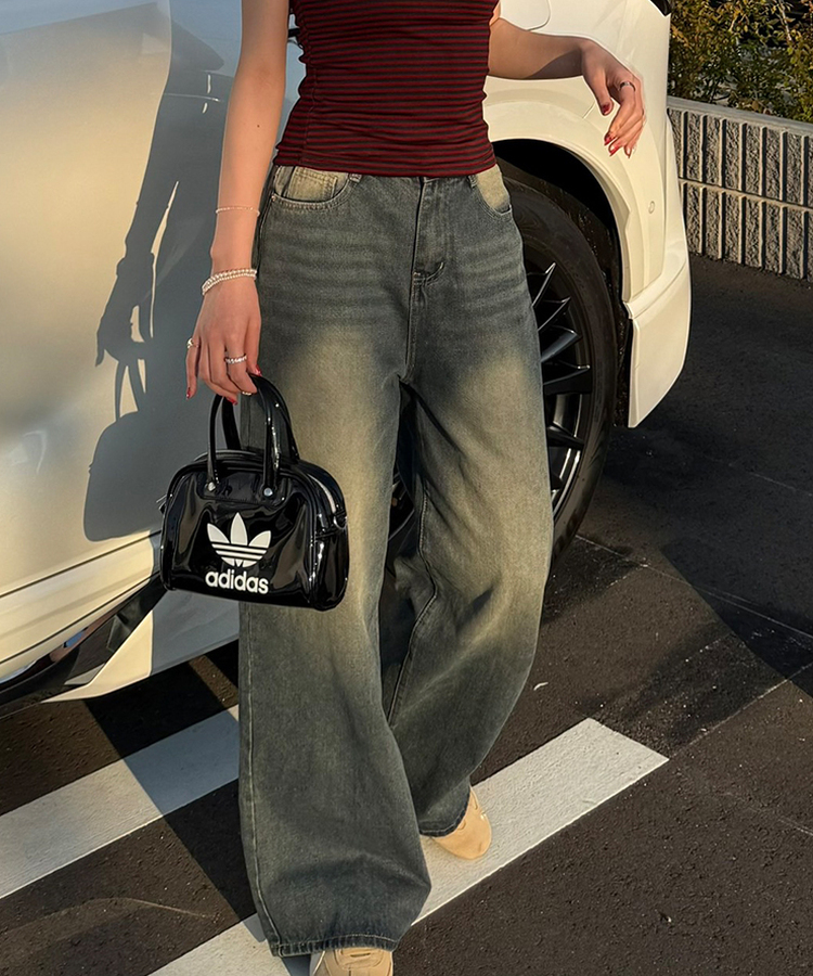 【기획특가/기장별】빈티지 워싱 와이드 데님 팬츠 옐로우청