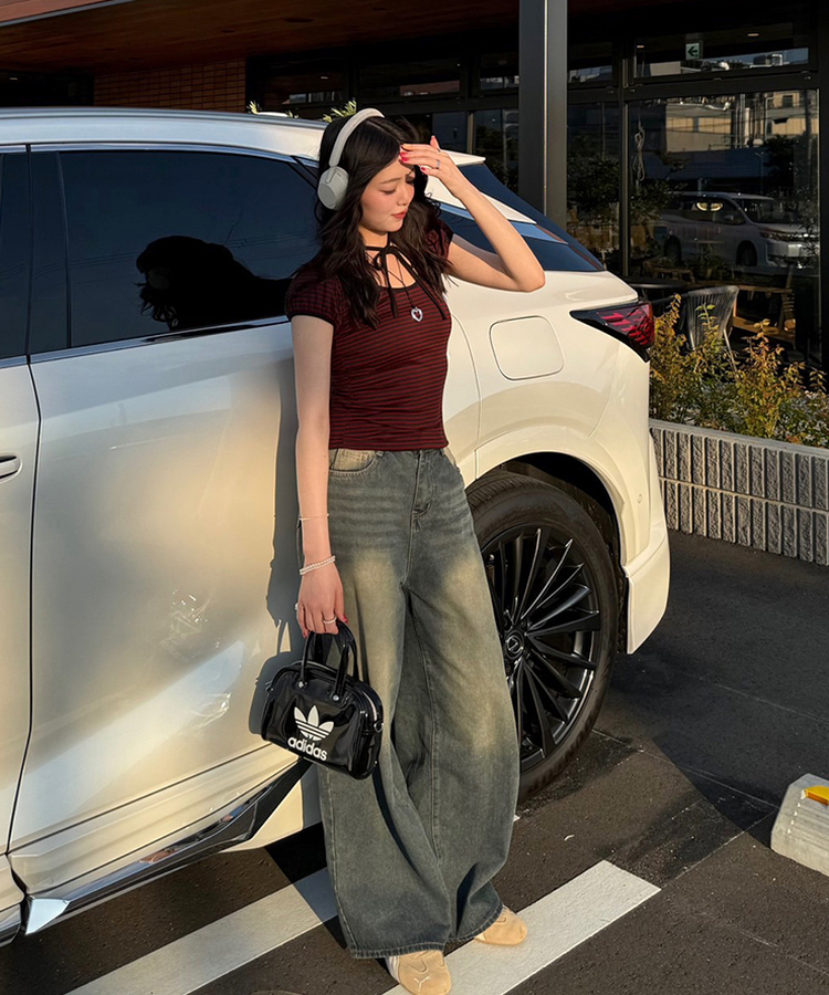 【기획특가/기장별】빈티지 워싱 와이드 데님 팬츠 옐로우청