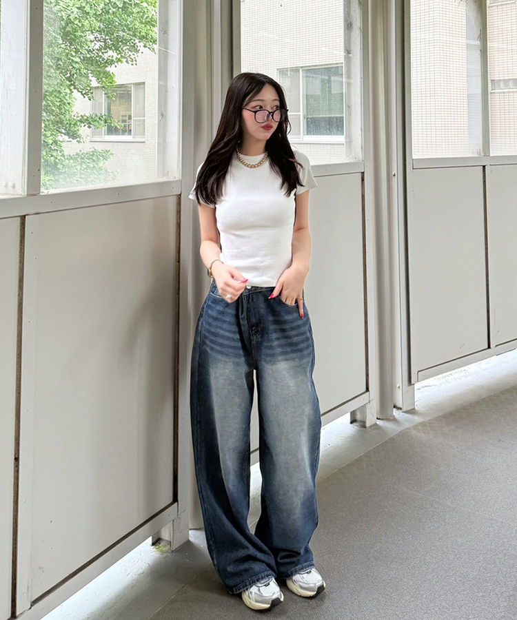 【기획특가/기장별】빈티지 워싱 와이드 데님 팬츠 진청