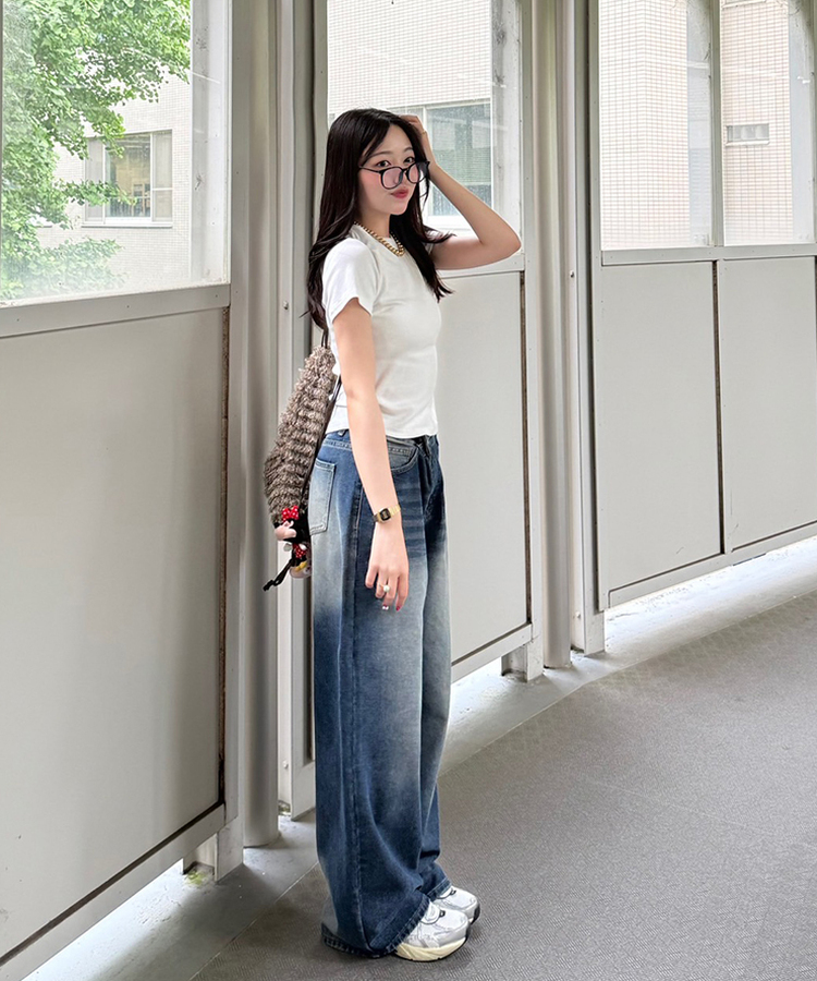 【기획특가/기장별】빈티지 워싱 와이드 데님 팬츠 진청