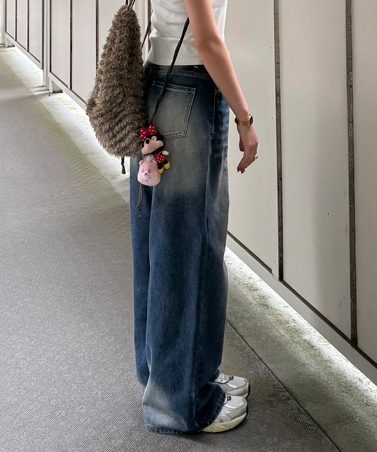 【기획특가/기장별】빈티지 워싱 와이드 데님 팬츠 진청