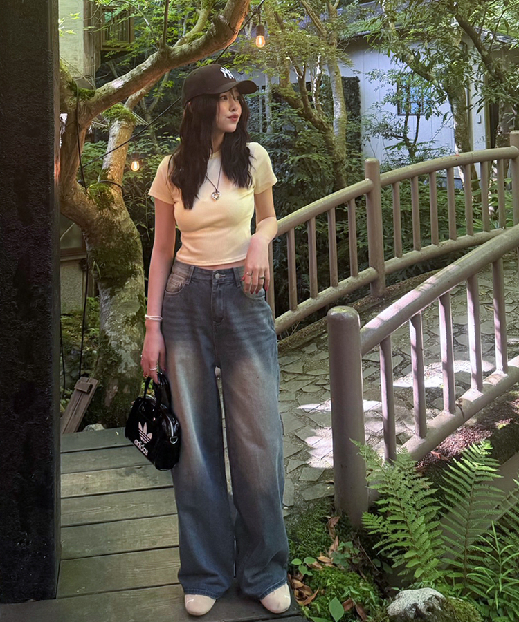 【기획특가/기장별】빈티지 워싱 와이드 데님 팬츠 옐로우청