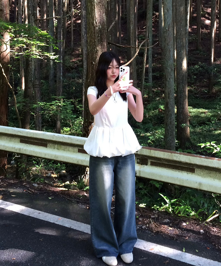 【기획특가/기장별】빈티지 워싱 와이드 데님 팬츠 옐로우청