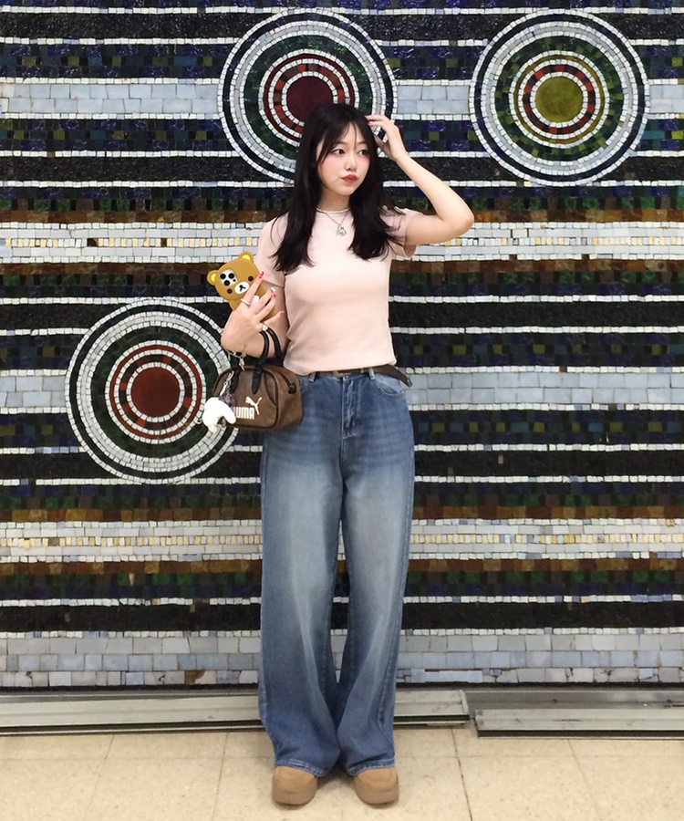 【기획특가/기장별】빈티지 워싱 와이드 데님 팬츠 연청