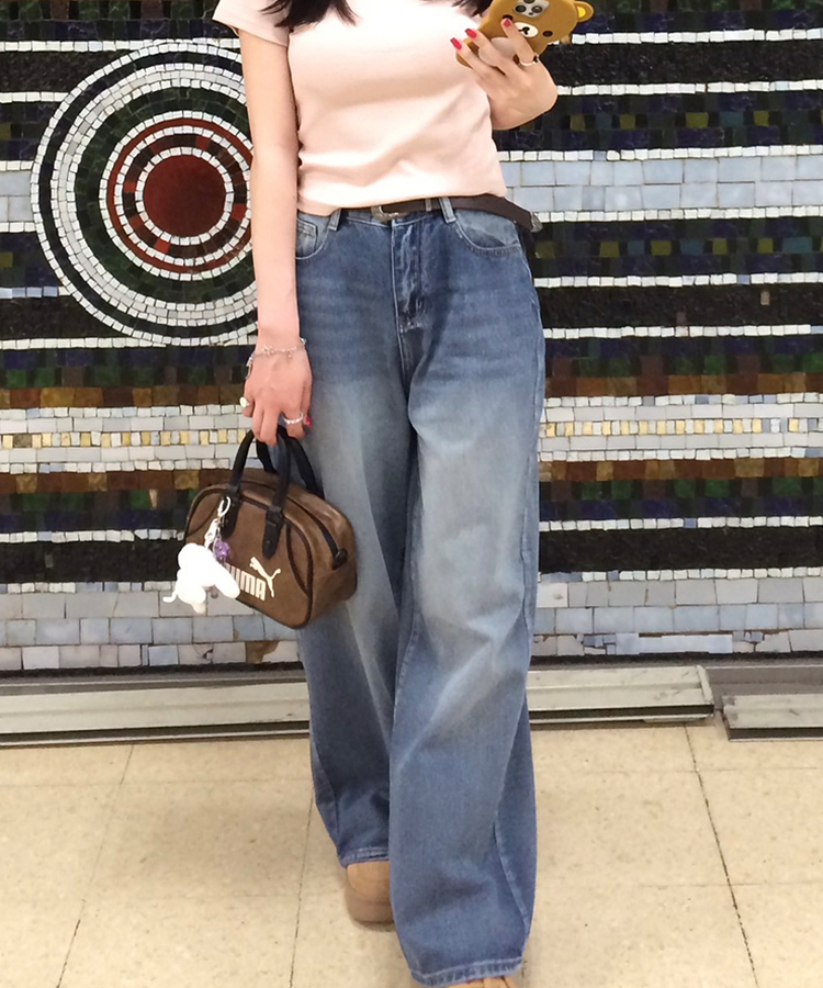 【기획특가/기장별】빈티지 워싱 와이드 데님 팬츠 연청