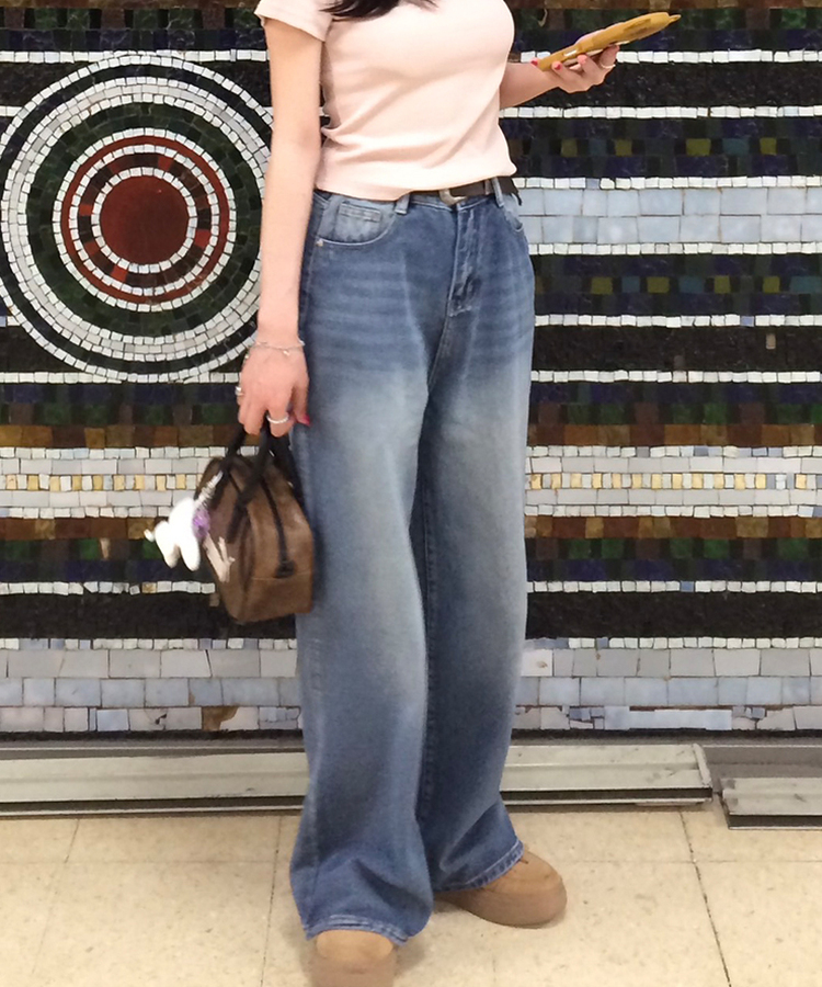 【기획특가/기장별】빈티지 워싱 와이드 데님 팬츠 연청