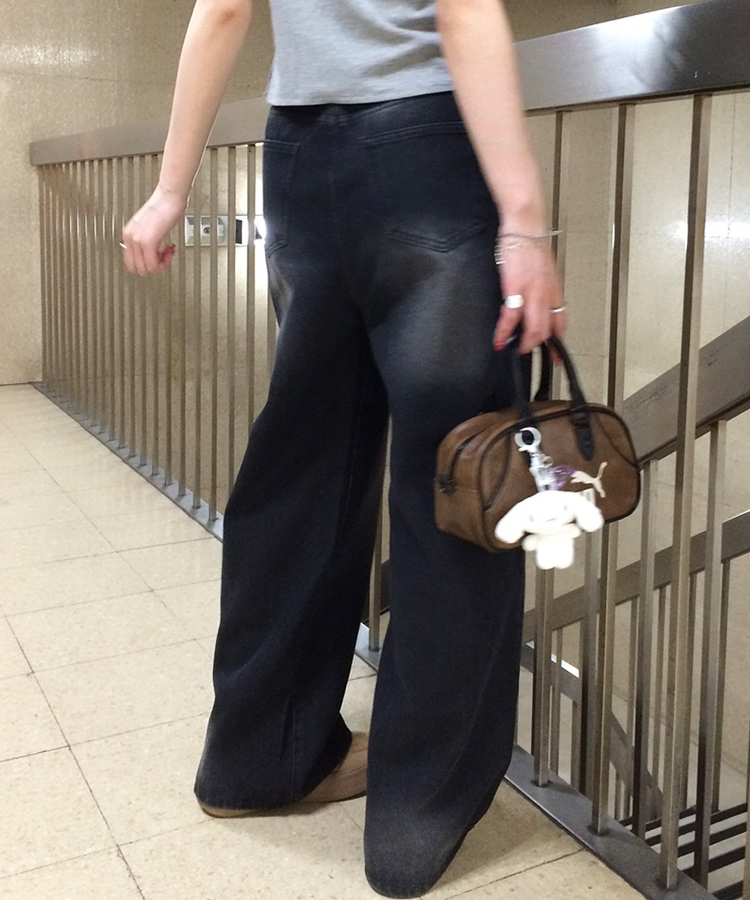 【기획특가/기장별】빈티지 워싱 와이드 데님 팬츠 흑청