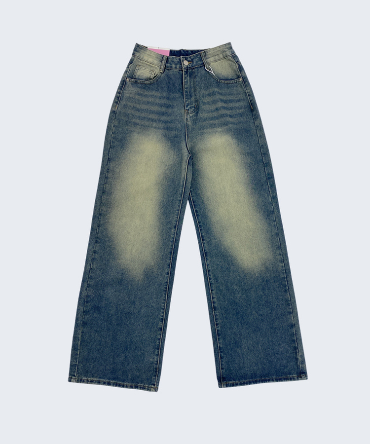 【기획특가/기장별】빈티지 워싱 와이드 데님 팬츠