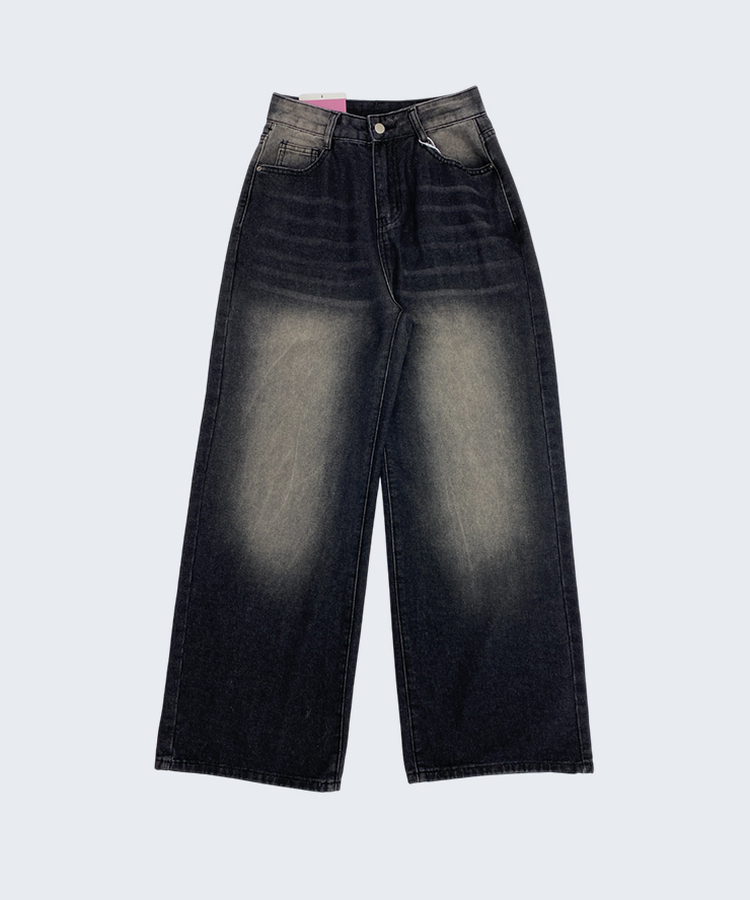 【기획특가/기장별】빈티지 워싱 와이드 데님 팬츠