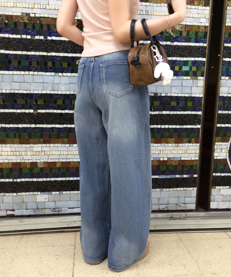 デニム 【企画特価/丈別】 ヴィンテージウォッシュワイドデニムパンツ LIGHT BLUE