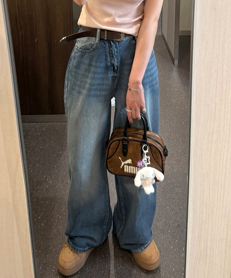 デニム 【企画特価/丈別】 ヴィンテージウォッシュワイドデニムパンツ LIGHT BLUE