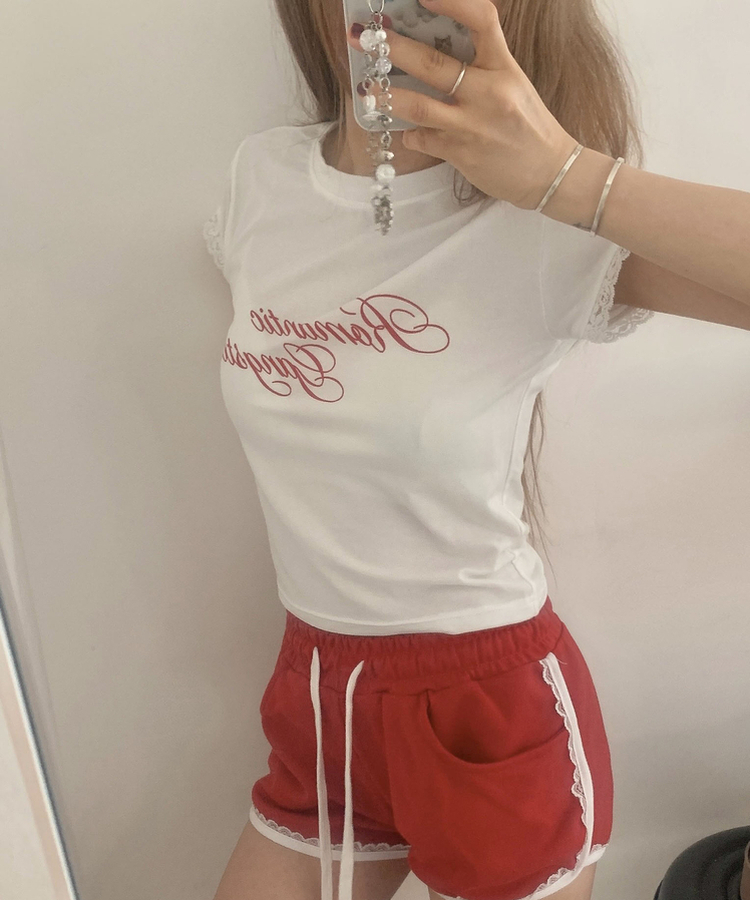レースミニ半袖Tシャツ IVORY