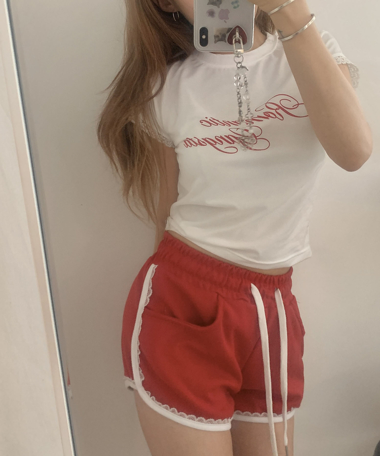 レースミニ半袖Tシャツ IVORY