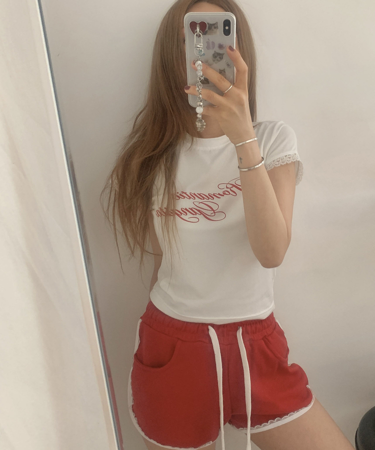 レースミニ半袖Tシャツ IVORY
