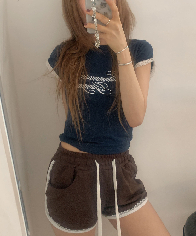レースミニ半袖Tシャツ NAVY