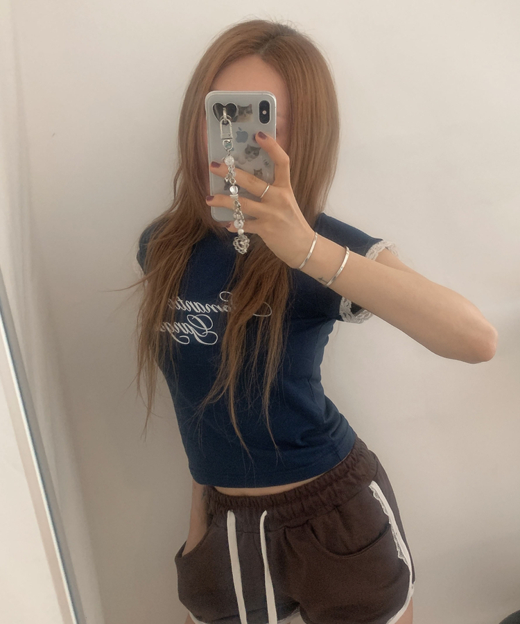 レースミニ半袖Tシャツ NAVY